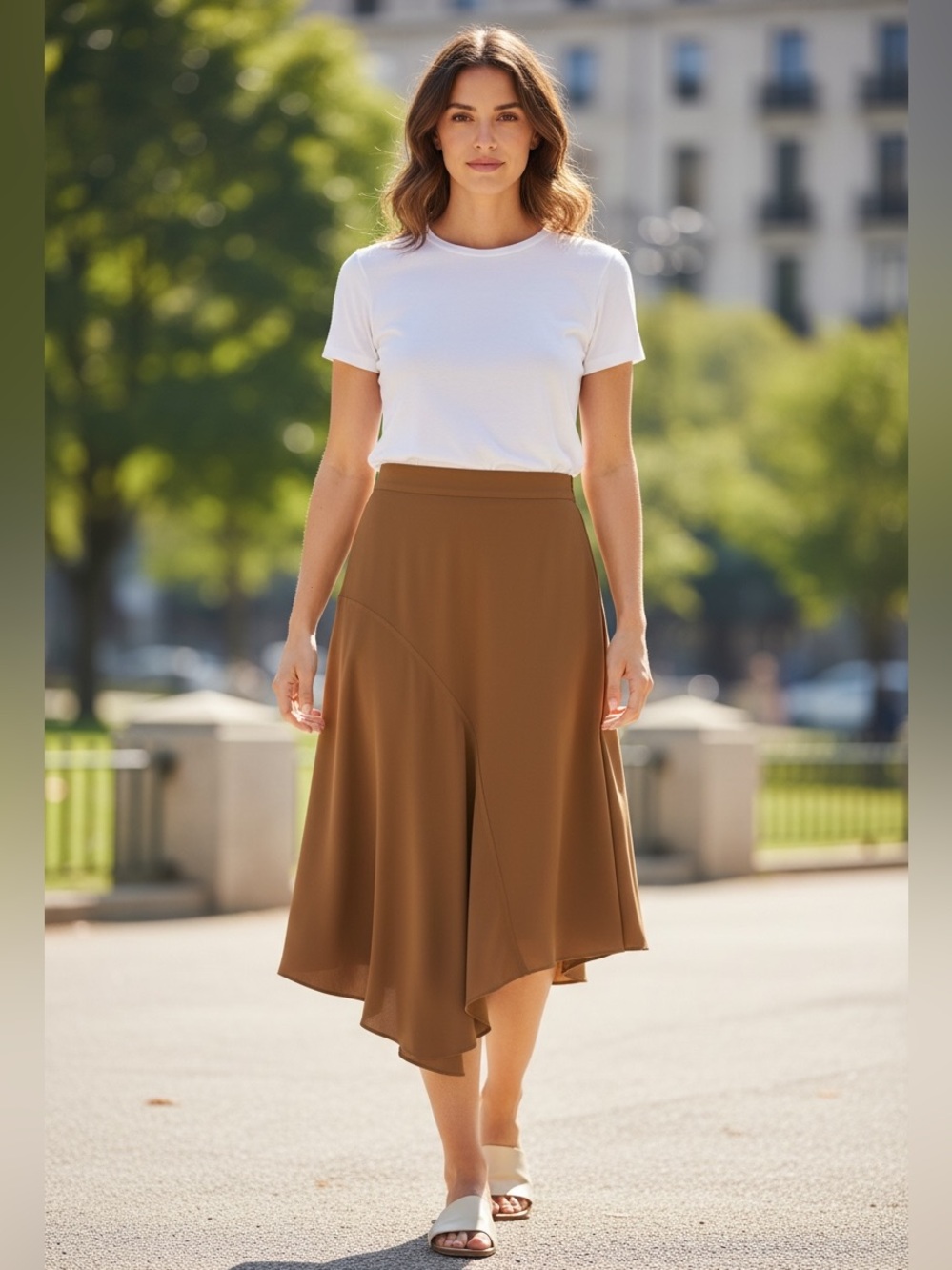VINCE Panel Asymmetrical Midi Skirt PALO SANTO BROWN SIZE 2